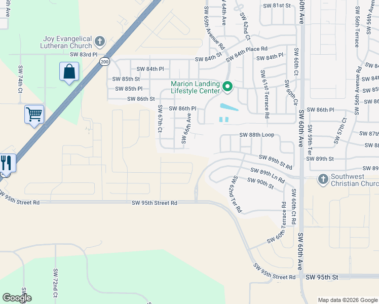 map of restaurants, bars, coffee shops, grocery stores, and more near 6570 Southwest 88th Place in Ocala