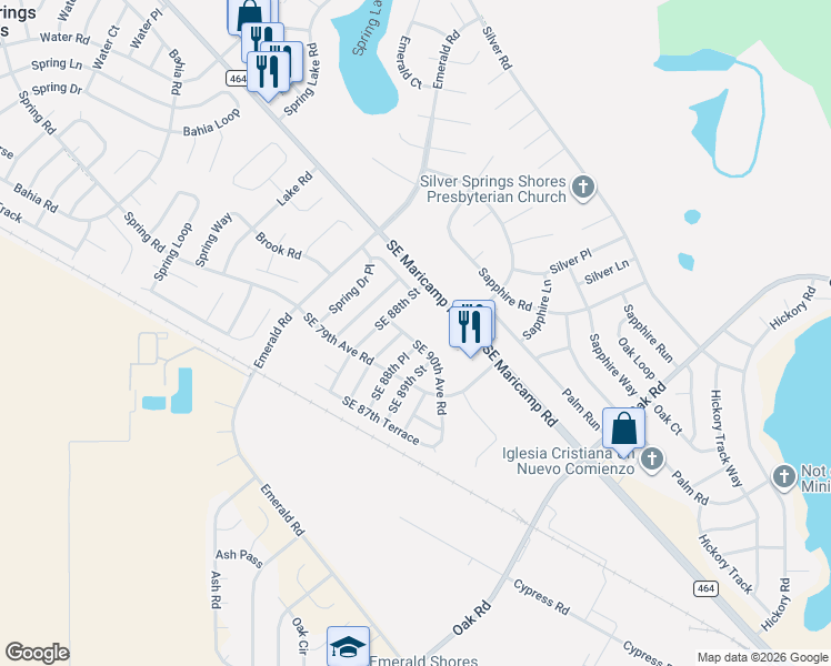 map of restaurants, bars, coffee shops, grocery stores, and more near 9538 Southeast Maricamp Road in Ocala