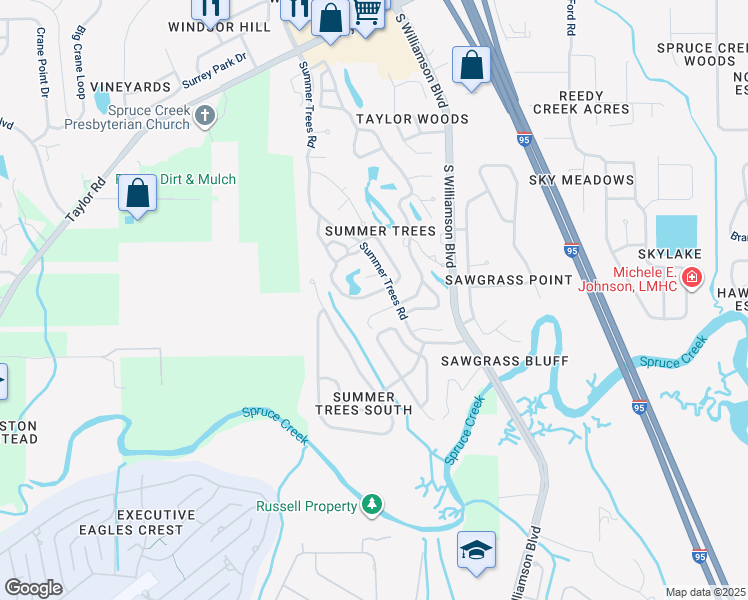 map of restaurants, bars, coffee shops, grocery stores, and more near 140 Magnolia Loop in Port Orange