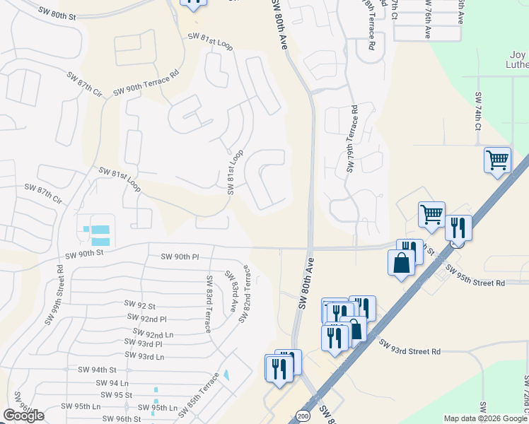 map of restaurants, bars, coffee shops, grocery stores, and more near 8802 Southwest 82nd Court Road in Ocala