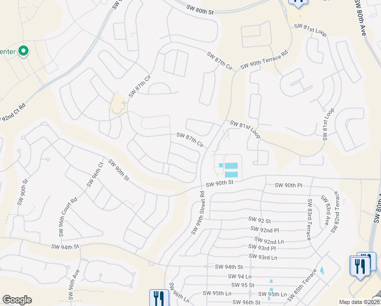 map of restaurants, bars, coffee shops, grocery stores, and more near 8988 Southwest 89th Loop in Ocala