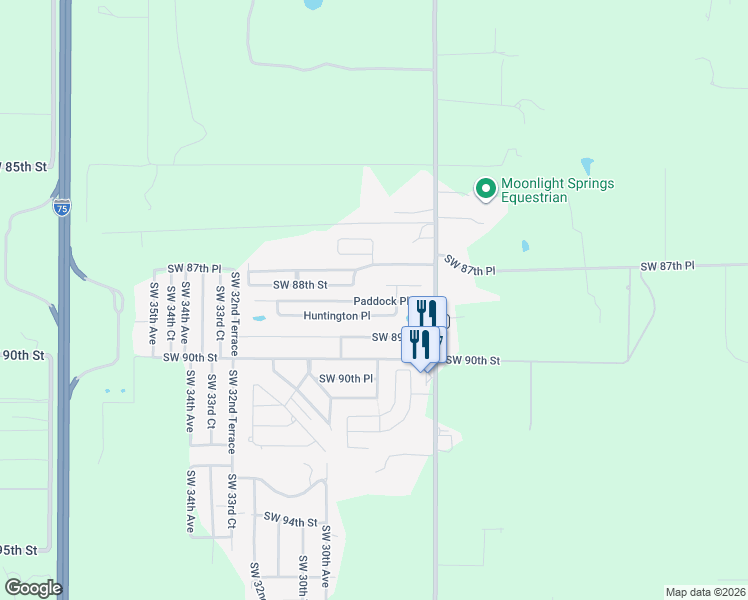 map of restaurants, bars, coffee shops, grocery stores, and more near Paddock Parkway in Ocala
