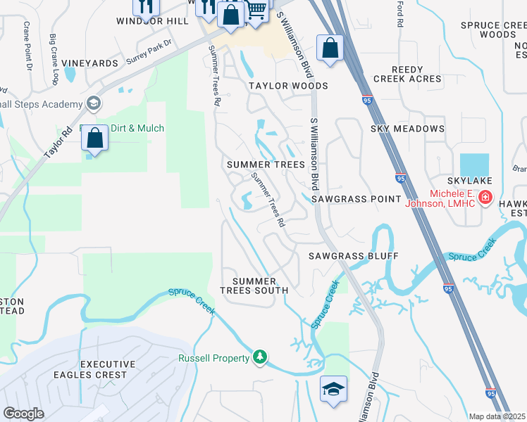 map of restaurants, bars, coffee shops, grocery stores, and more near 144 Magnolia Loop in Port Orange