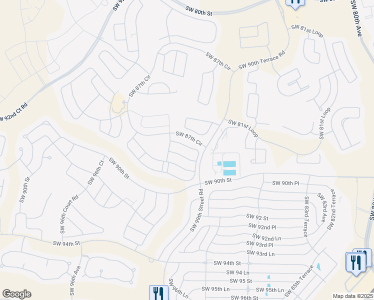 map of restaurants, bars, coffee shops, grocery stores, and more near 8988 Southwest 89th Loop in Ocala
