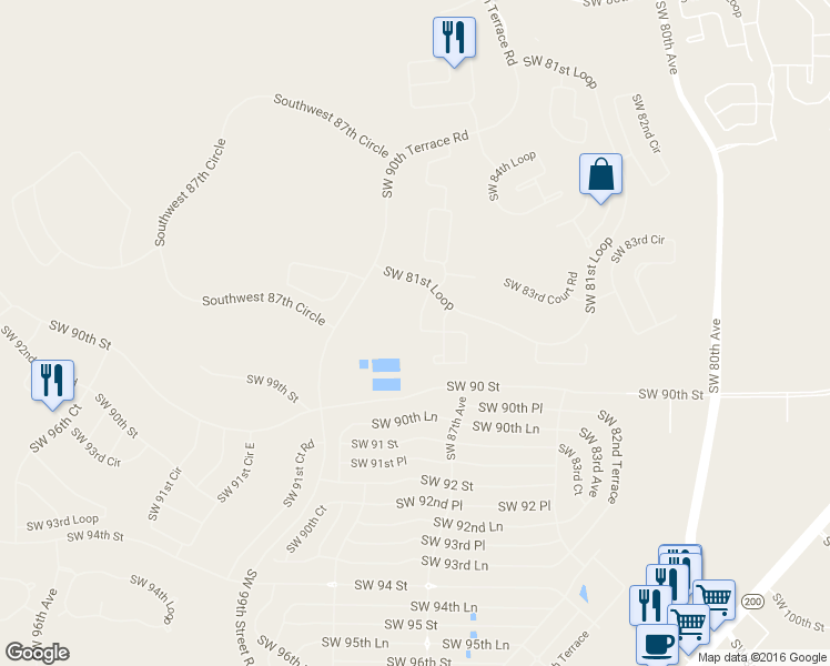 map of restaurants, bars, coffee shops, grocery stores, and more near 8664 Southwest 88th Place in Ocala