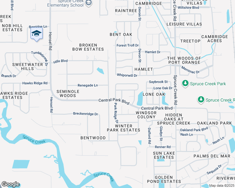 map of restaurants, bars, coffee shops, grocery stores, and more near 5955 Park Ridge Drive in Port Orange