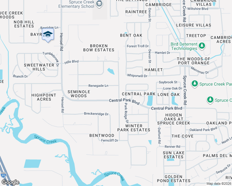 map of restaurants, bars, coffee shops, grocery stores, and more near 5950 Broken Bow Lane in Port Orange