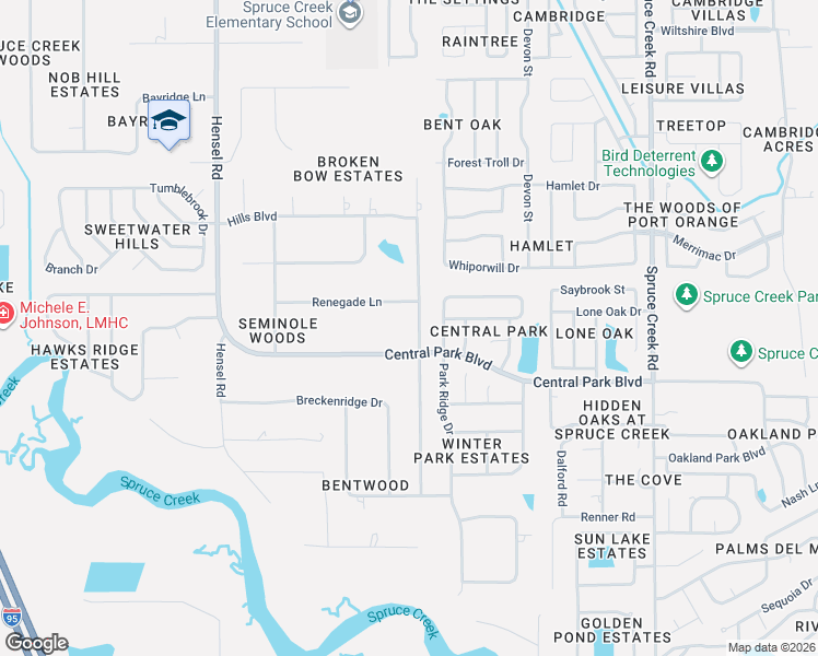map of restaurants, bars, coffee shops, grocery stores, and more near 5950 Broken Bow Lane in Port Orange