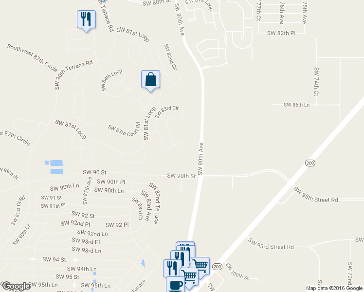 map of restaurants, bars, coffee shops, grocery stores, and more near 8822 Southwest 82nd Court Road in Ocala
