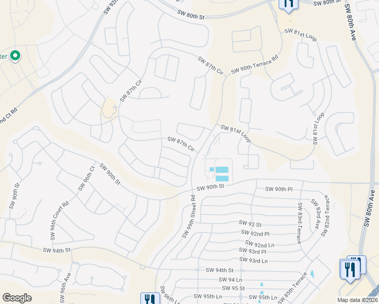 map of restaurants, bars, coffee shops, grocery stores, and more near 9009 Southwest 89th Loop in Ocala