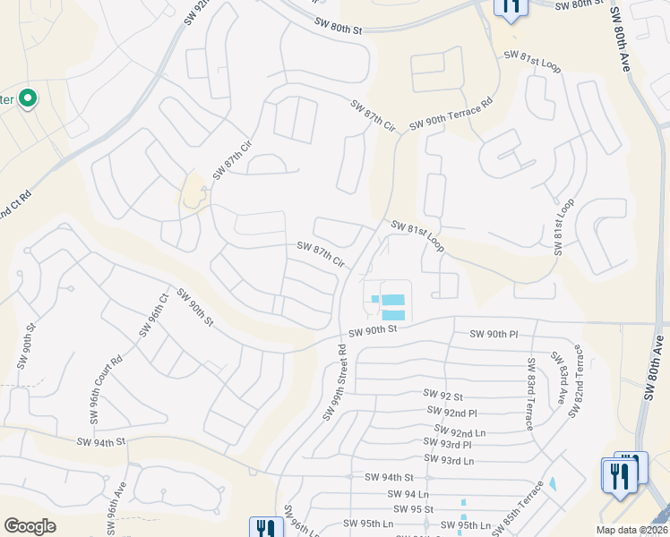 map of restaurants, bars, coffee shops, grocery stores, and more near 9009 Southwest 89th Loop in Ocala