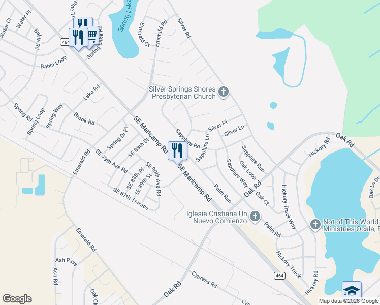 map of restaurants, bars, coffee shops, grocery stores, and more near 6 Palm Run in Ocala