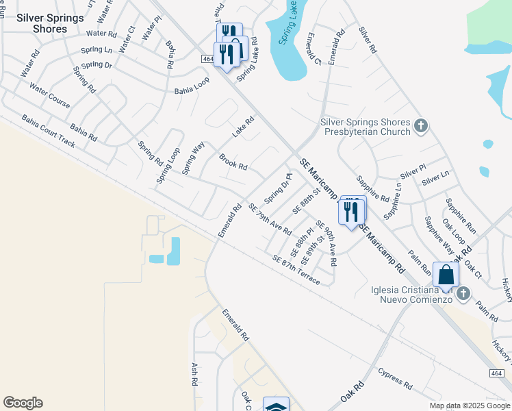 map of restaurants, bars, coffee shops, grocery stores, and more near 2 Spring Drive Place in Ocala