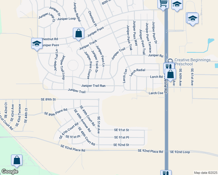 map of restaurants, bars, coffee shops, grocery stores, and more near 61 Juniper Trail in Ocala