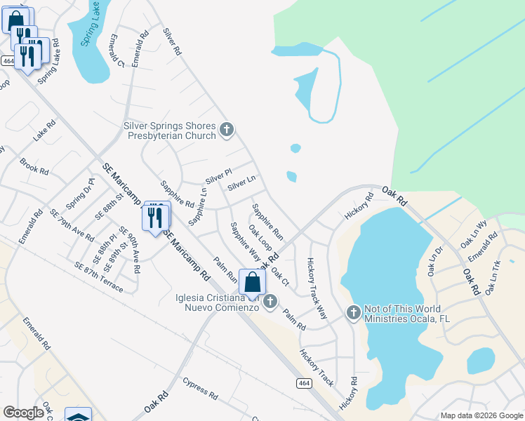 map of restaurants, bars, coffee shops, grocery stores, and more near 32 Sapphire Run in Ocala