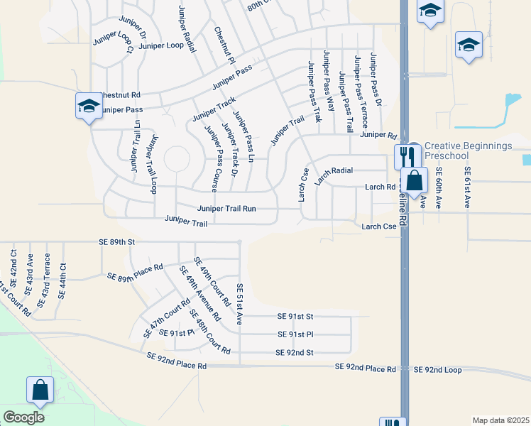 map of restaurants, bars, coffee shops, grocery stores, and more near 61 Juniper Trail in Ocala