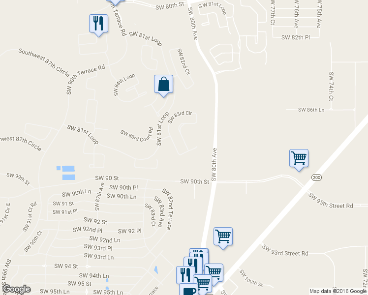 map of restaurants, bars, coffee shops, grocery stores, and more near 8834 Southwest 83rd Circle in Ocala