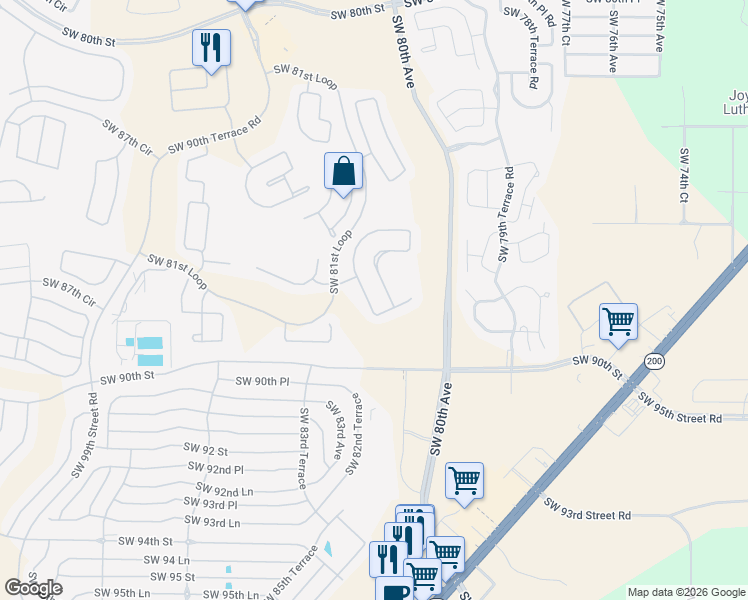 map of restaurants, bars, coffee shops, grocery stores, and more near 8802 Southwest 82nd Court Road in Ocala
