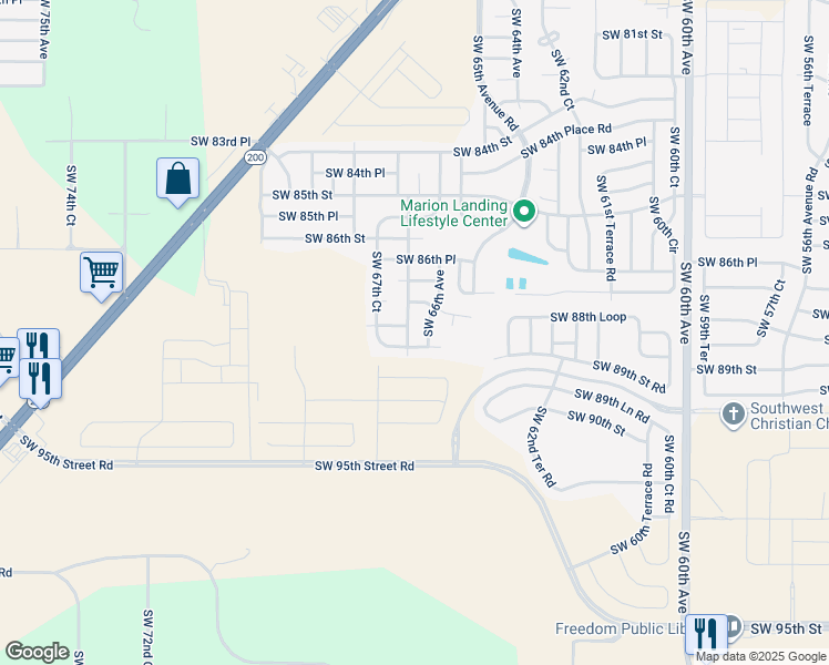 map of restaurants, bars, coffee shops, grocery stores, and more near 6590 Southwest 88th Place in Ocala