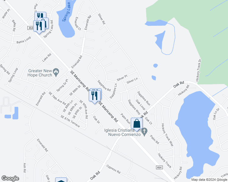 map of restaurants, bars, coffee shops, grocery stores, and more near 33 Sapphire Road in Ocala
