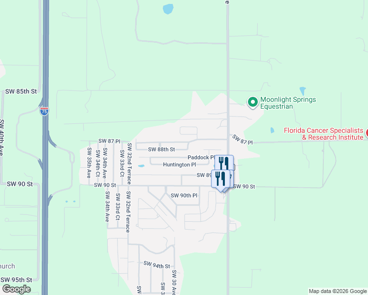 map of restaurants, bars, coffee shops, grocery stores, and more near 8880 Southwest 27th Avenue in Ocala