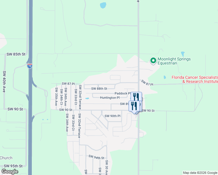 map of restaurants, bars, coffee shops, grocery stores, and more near 8880 Southwest 27th Avenue in Ocala