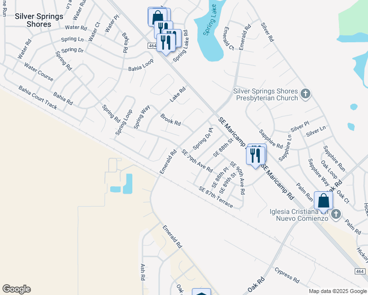 map of restaurants, bars, coffee shops, grocery stores, and more near 2 Spring Drive Place in Ocala