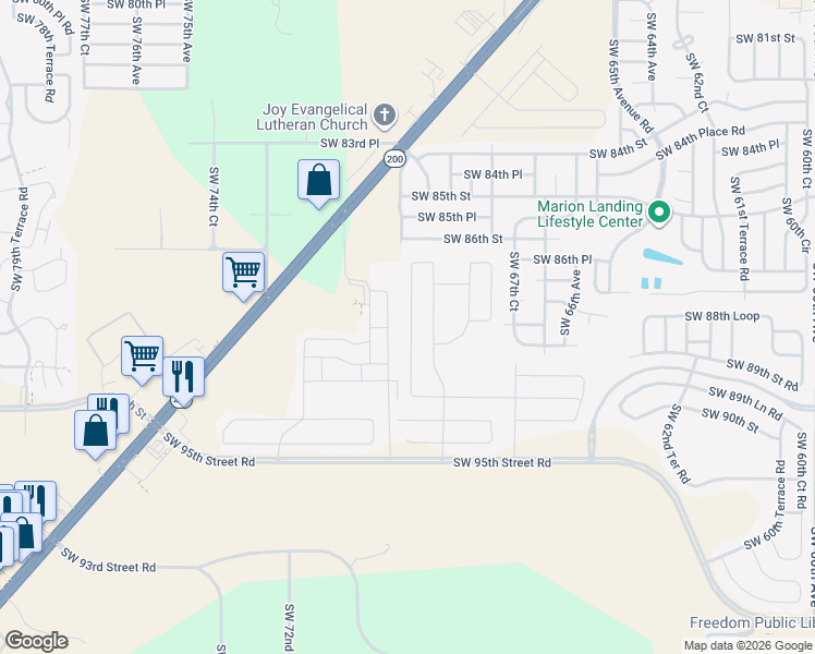 map of restaurants, bars, coffee shops, grocery stores, and more near 8985 Southwest 70th Avenue in Ocala