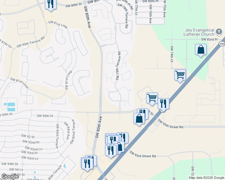 map of restaurants, bars, coffee shops, grocery stores, and more near 7975 South West 87th Loop in Ocala