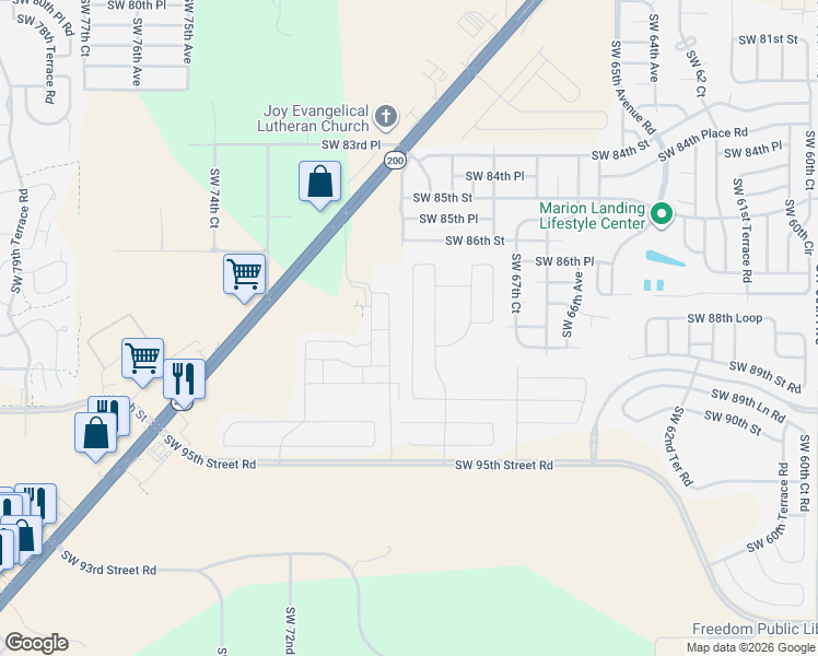 map of restaurants, bars, coffee shops, grocery stores, and more near 8985 Southwest 70th Avenue in Ocala
