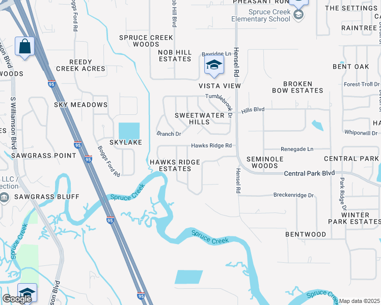 map of restaurants, bars, coffee shops, grocery stores, and more near 762 Falcon Drive in Port Orange