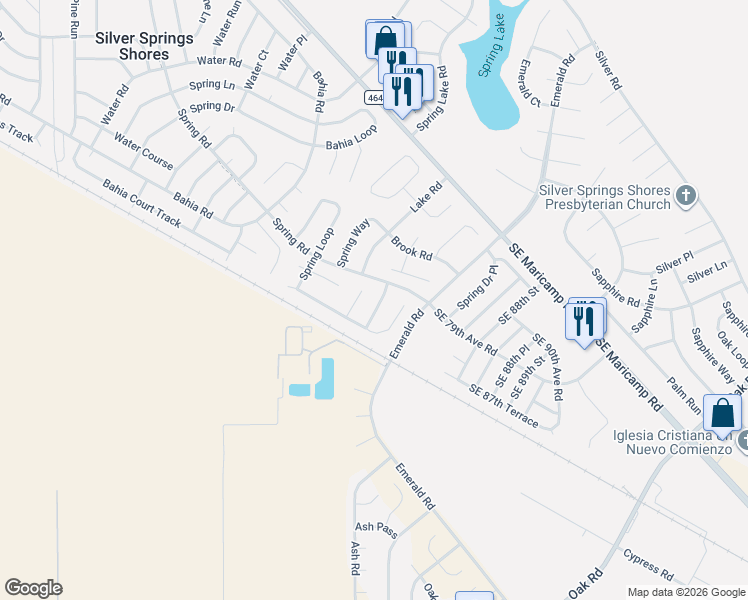 map of restaurants, bars, coffee shops, grocery stores, and more near 11 Spring Loop Drive in Ocala