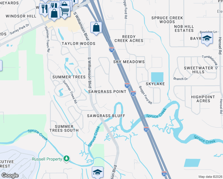 map of restaurants, bars, coffee shops, grocery stores, and more near 5988 Shady Creek Lane in Port Orange