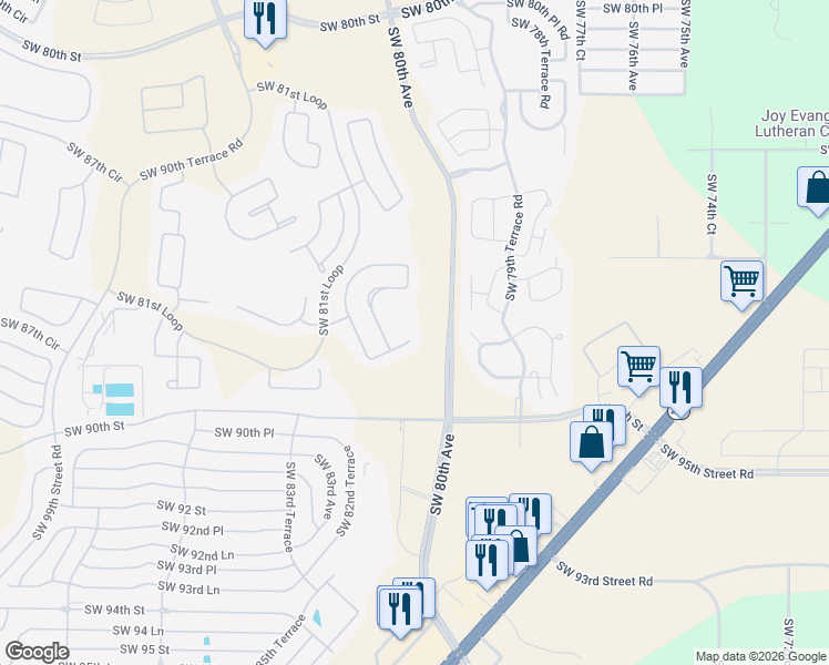 map of restaurants, bars, coffee shops, grocery stores, and more near 8827 Southwest 82nd Court Road in Ocala