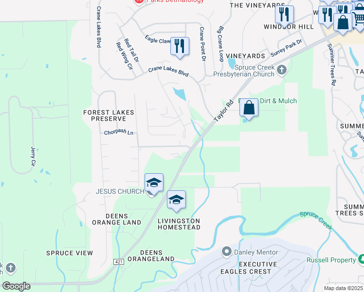map of restaurants, bars, coffee shops, grocery stores, and more near 1804 Forest Preserve Boulevard in Port Orange