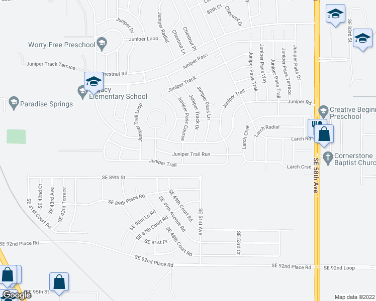 map of restaurants, bars, coffee shops, grocery stores, and more near 31 Juniper Trail Run in Ocala