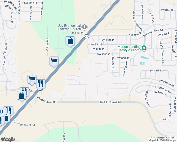 map of restaurants, bars, coffee shops, grocery stores, and more near 8985 Southwest 70th Avenue in Ocala