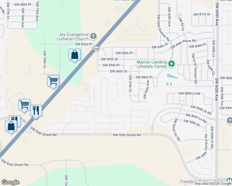 map of restaurants, bars, coffee shops, grocery stores, and more near 8985 Southwest 70th Avenue in Ocala