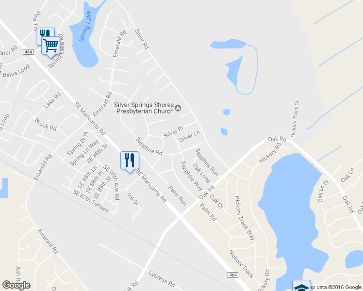 map of restaurants, bars, coffee shops, grocery stores, and more near 56 Silver Lane in Ocala