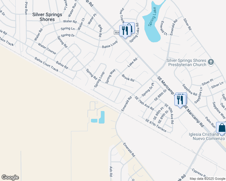 map of restaurants, bars, coffee shops, grocery stores, and more near 11 Spring Loop Drive in Ocala