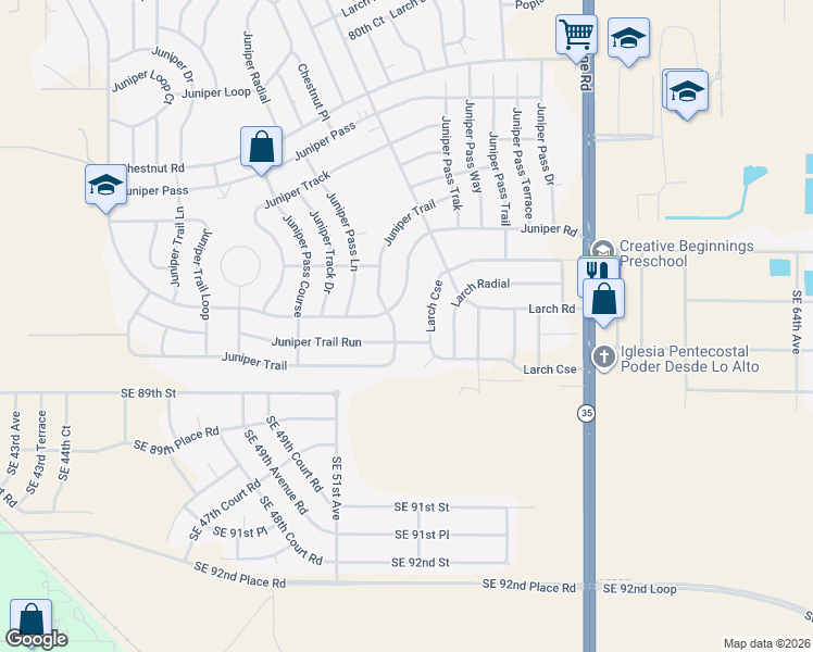 map of restaurants, bars, coffee shops, grocery stores, and more near 55 Larch Course in Ocala