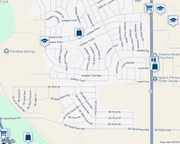 map of restaurants, bars, coffee shops, grocery stores, and more near 8664 Juniper Road in Ocala
