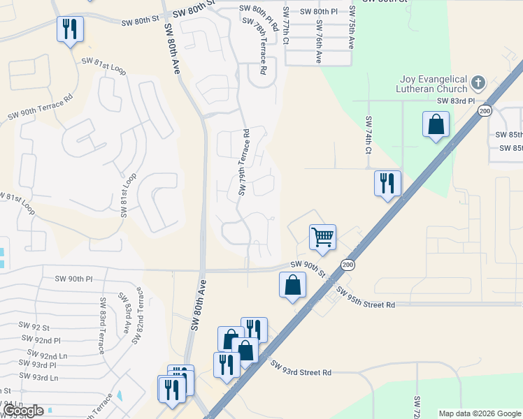 map of restaurants, bars, coffee shops, grocery stores, and more near 7818 Southwest 88th Street Road in Ocala