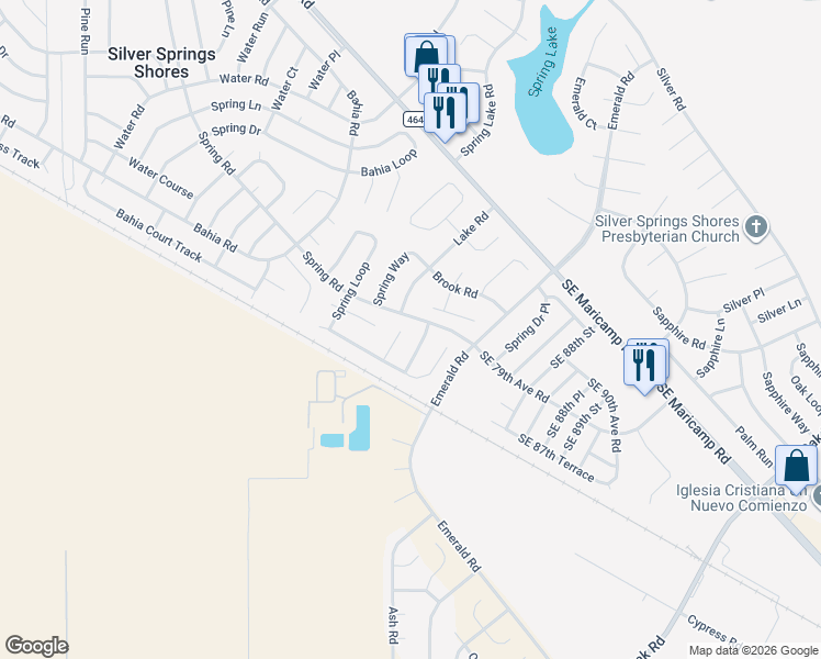 map of restaurants, bars, coffee shops, grocery stores, and more near 11 Spring Loop Drive in Ocala