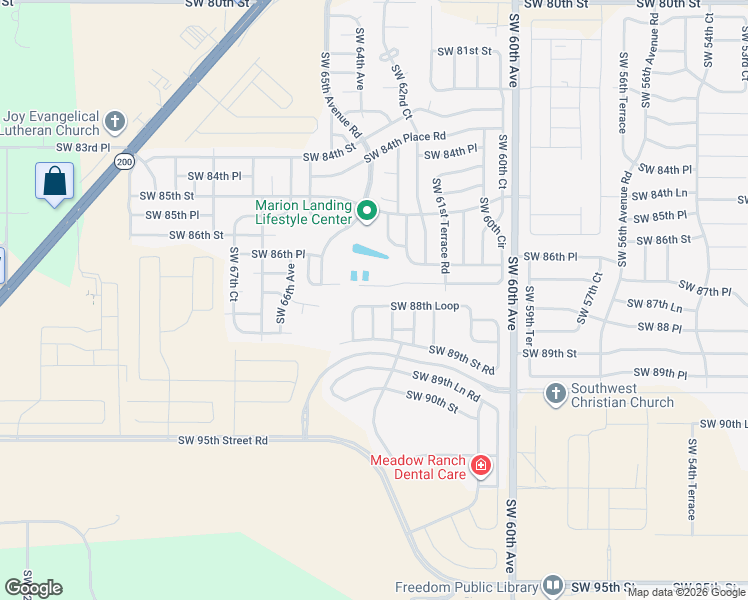 map of restaurants, bars, coffee shops, grocery stores, and more near Southwest 88th Loop in Ocala
