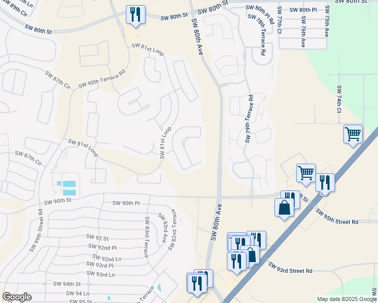map of restaurants, bars, coffee shops, grocery stores, and more near 8808 Southwest 83rd Circle in Ocala