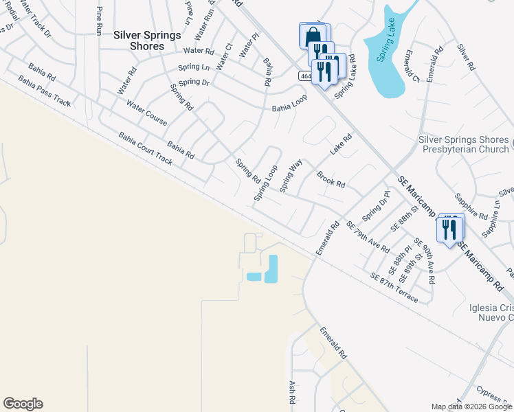 map of restaurants, bars, coffee shops, grocery stores, and more near 57 Spring Loop in Ocala