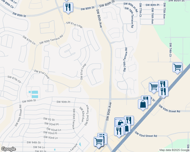map of restaurants, bars, coffee shops, grocery stores, and more near 8808 Southwest 83rd Circle in Ocala