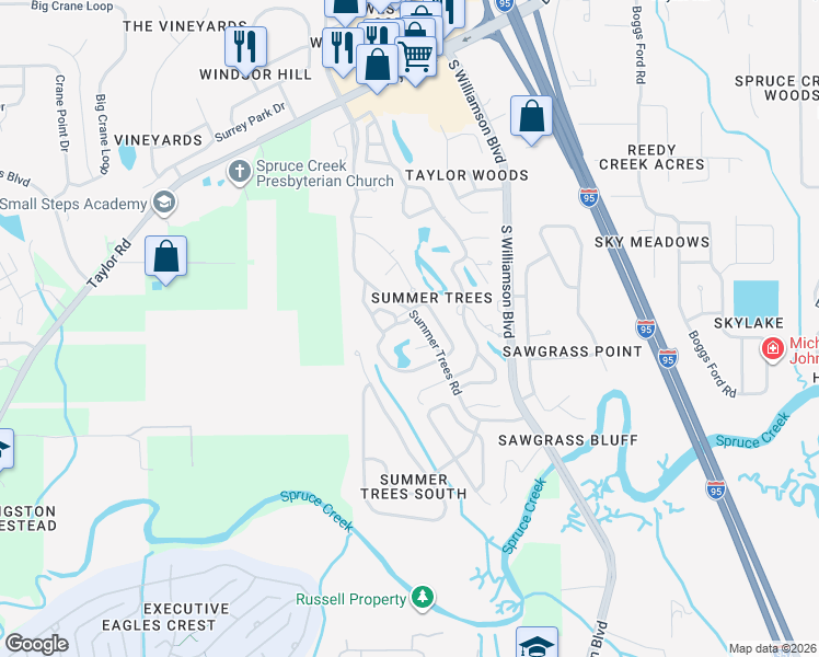 map of restaurants, bars, coffee shops, grocery stores, and more near 105 Magnolia Loop in Port Orange