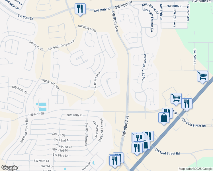 map of restaurants, bars, coffee shops, grocery stores, and more near 8808 Southwest 83rd Circle in Ocala